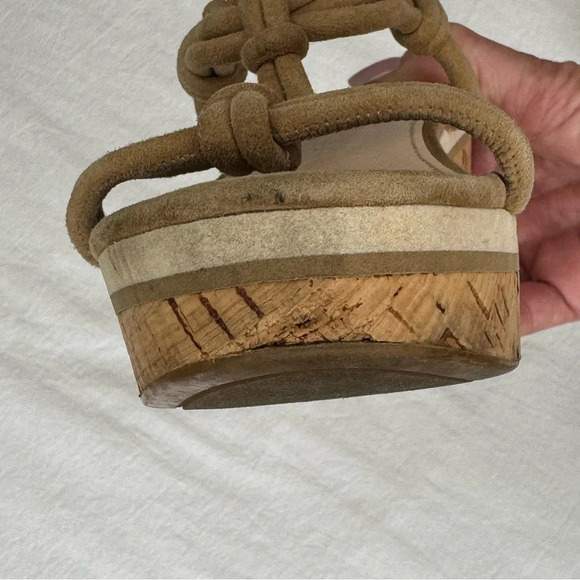 PRADA cork wedge tan suede sandals good condition designer platform size 5 - Picture 6 of 13